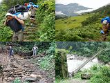 3 3 Descending Steeply From Num To Arun River Bridge The trail was exceptionally steep off the south side of the Num ridge, dropping on slippery rocks through jungle to a suspension bridge over the torrential Arun Kosi (630m), arriving after 70 minutes just dripping with sweat.
